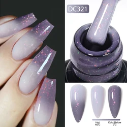 7ml Auroras Thermal Rubber Base Gel Nail Polish Gradient Color Changing Gold Black Glitter Gel Soak Off UV LED Nail Art Varnish