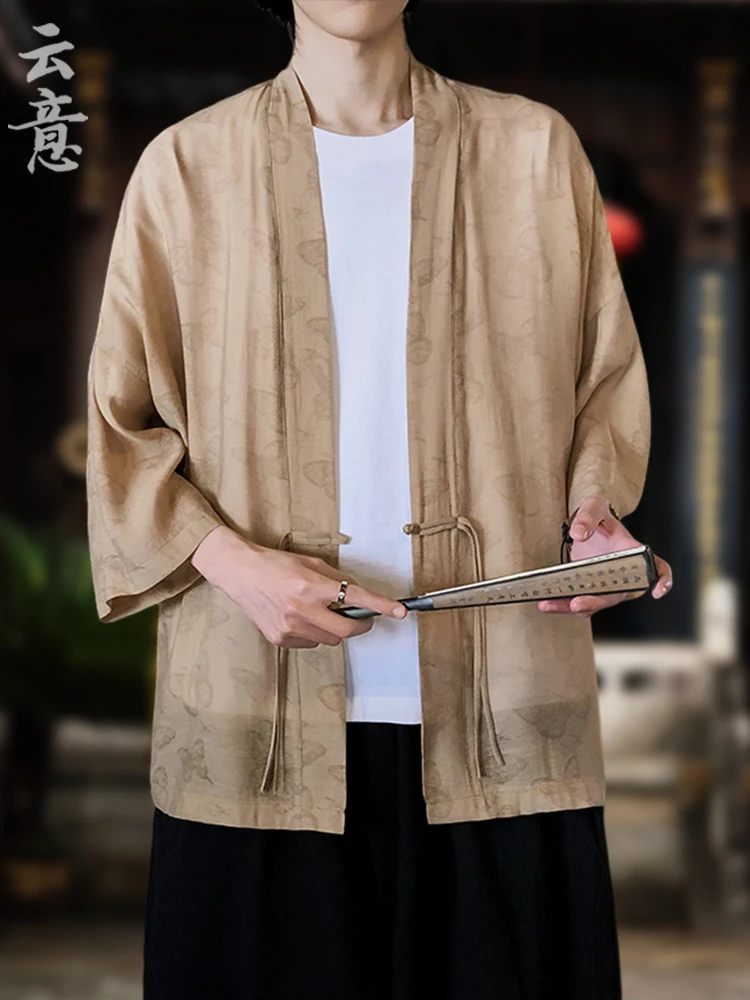 

New Chinese Sle Men's Hanfu Open Cardigan awl Coat Long Sve Summer Sun Protection Thin Model Large Size Casual Wear