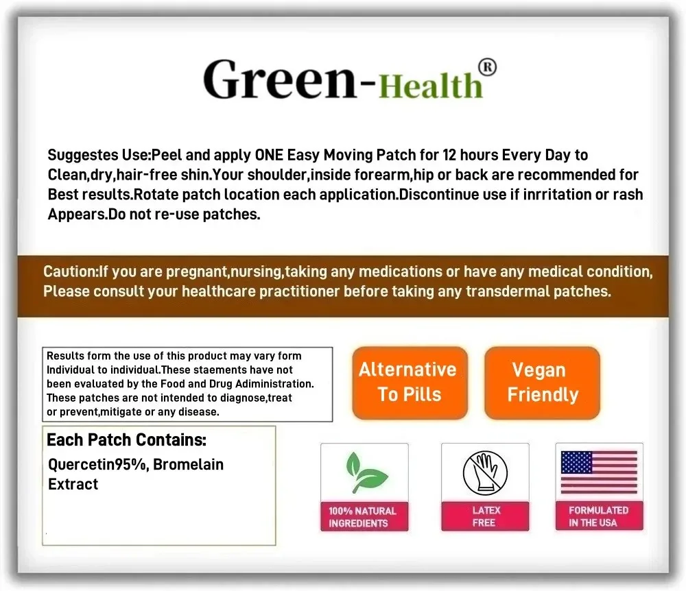 Quercetin Transdermal Patches With Bromelain Support Immune-30 Patches One Month Supply