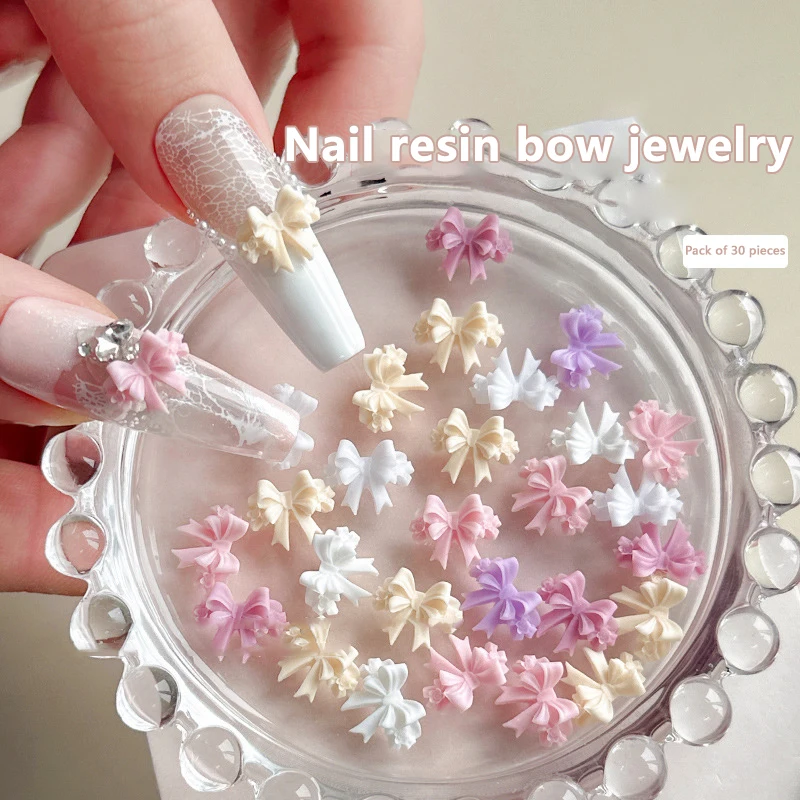 

30 шт., подвески для ногтей с лентой и бантом, детали для дизайна ногтей, галстук, украшения, кавайные аксессуары, принадлежности для дизайна маникюра