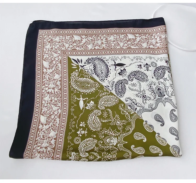 Paisley Print Seide Quadrat Schal Frauen Luxus Design 70*70 cm Weiche Satin Haarband Halstuch Büro Hijab Stirnband foulard Geschenk – Detail 6