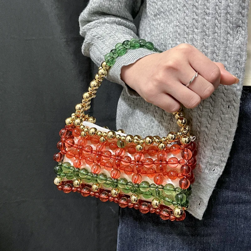 

Новая зимняя рождественская сумка-тоут с радужными бусинами, разноцветная, в стиле ретро, ручной работы, плетеная, в стиле Ins, женская сумка через плечо