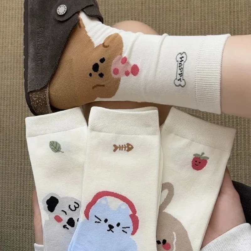 1pair Cartoon Puppy Socks Women Cute Animal Socks Breathable Seamless Soft School Style Kawaii Puppy Sloth Cat Rabbit
