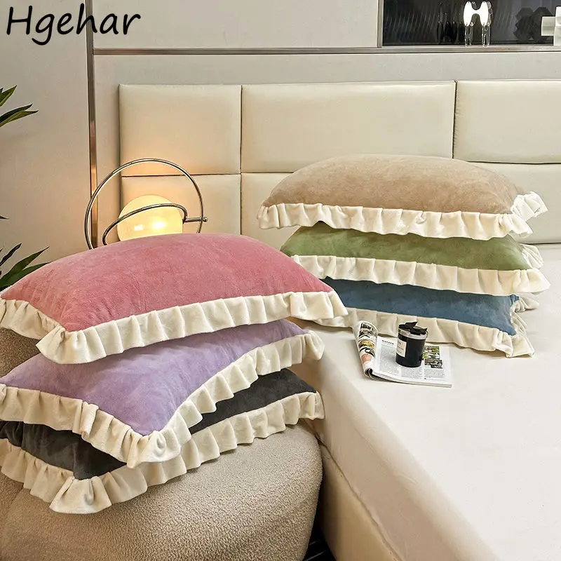 Milk Velvet Pillowcase 48x74cm Ruffles Comfortable Bedding Pillow Case Fashion Protective Skin-friendly Household Pillow Cover