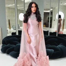 Customized Saudi Arabia Evening Dress Prom High Collar Column Floor Length Skirts Tulle Bespoke Occasion Dresses Formal Gown