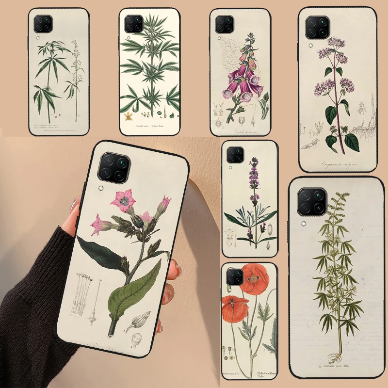 Botanical Drawings Flowers For Huawei Nova 5T 9 10 SE Y70 Y90 Y60 Y61 3i 7i 8i 11i P Smart P20 P40 Lite P30 Pro Case