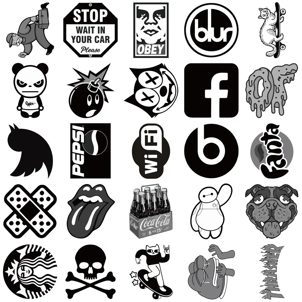 50 pieces of black and white trendy brand 1 stickers graffiti stickers decorative stickers suitcase skateboard notebook water...