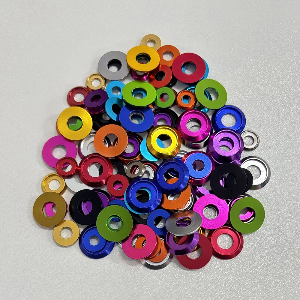 15 Stück Mehrfarbige Aluminium-Unterlegscheiben Eloxiert für Flachkopfschrauben Runde Unterlegscheiben M2 M2.5 M3 M4 M5 M6 M8 – Detail 4