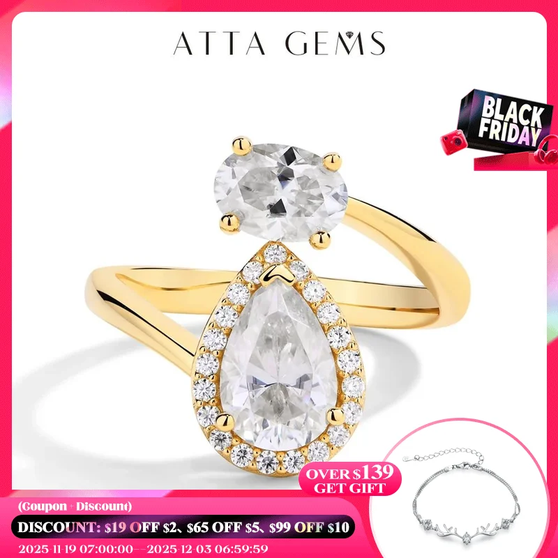 

ATTAGEMS D Color Pear Cut 1.5CT Moissanite Ring for Women Solid 10K 14K 18K Yellow Gold Engagement Wedding Luxury Gift Jewelry