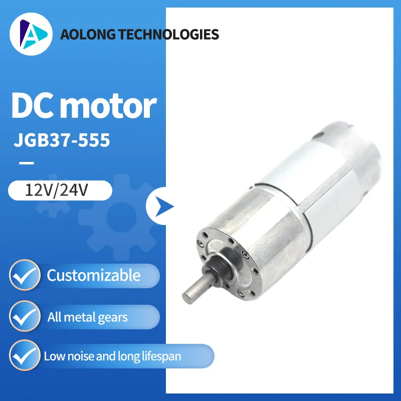 AOLONG JGB37-555 12V 24V 10-1280RPM 37mm High Torque Small DC Reducer Motor For Pet Feeders