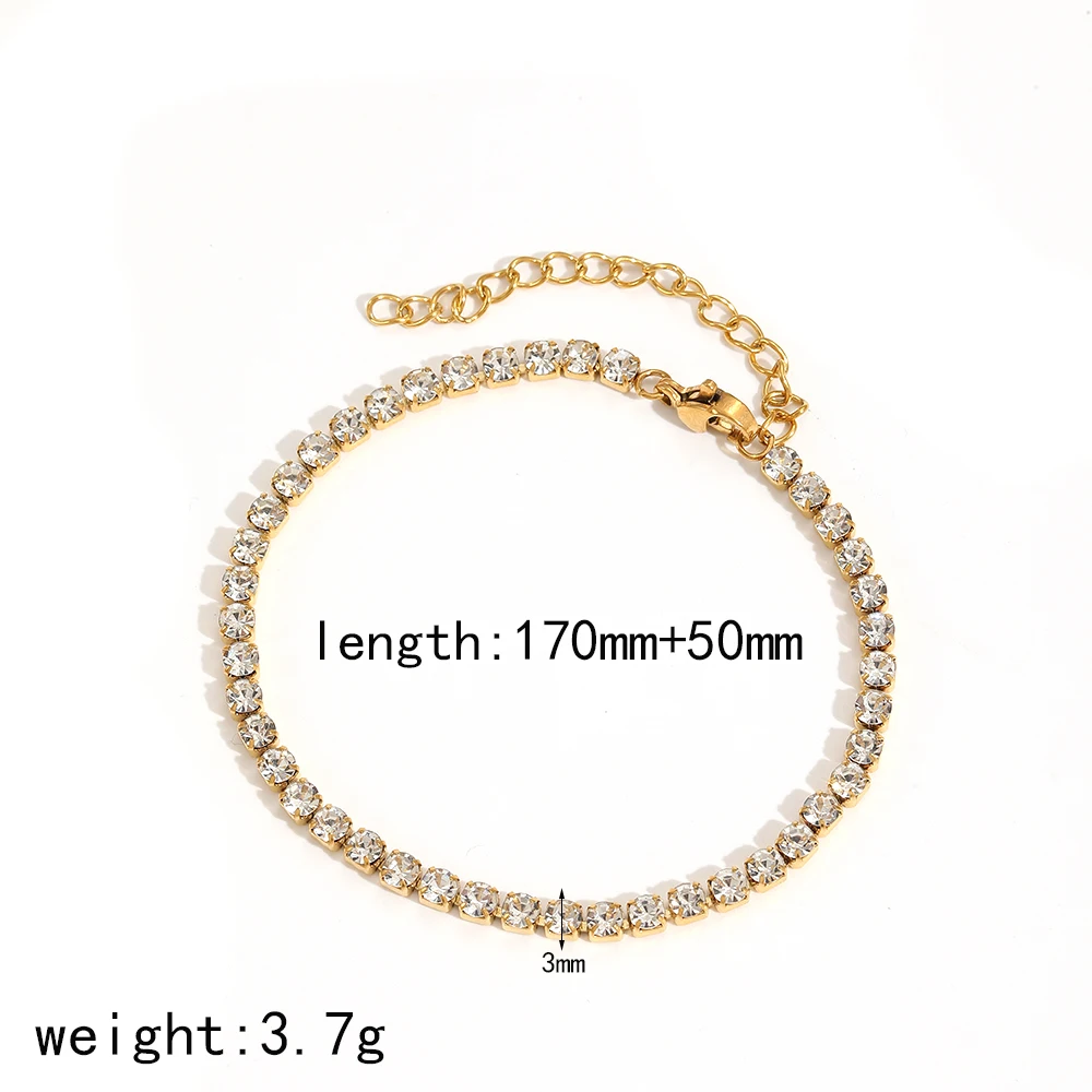 Zierliches Armband aus Edelstahl mit glänzendem Zirkon, 18K vergoldet, wasserdichter Schmuck, Geschenk für Frauen – Detail 8