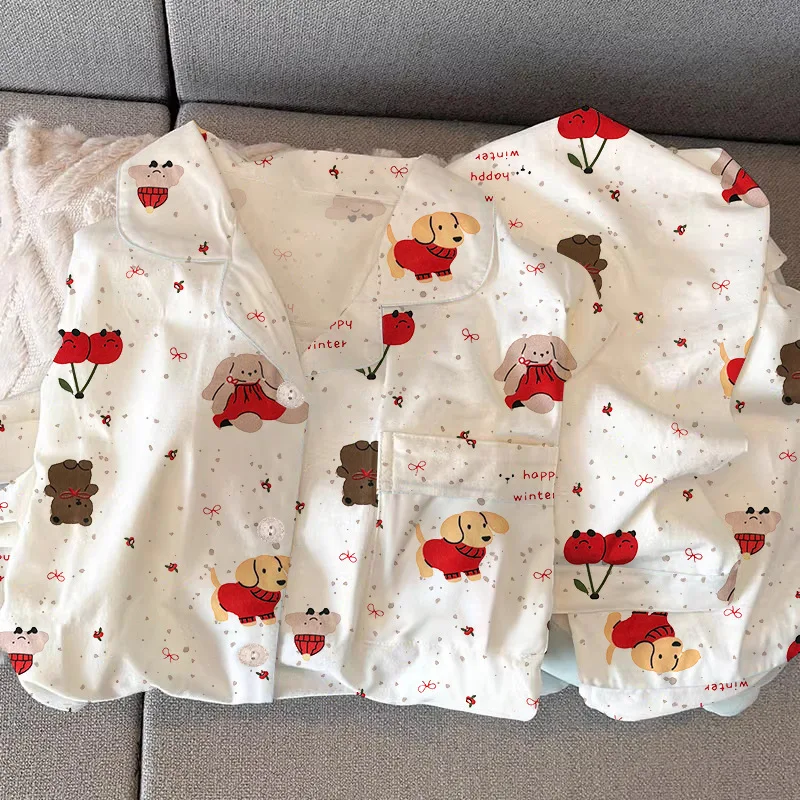 

New Spring and Fall Cartoon Pajamas Homewear Set Girls Christmas Bear Long-Sleeved Set of Simple Leisure Wind Pajamas Homewear