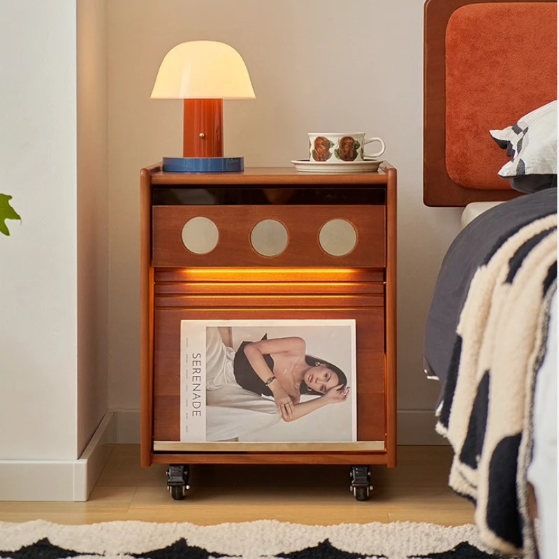 

Современные тумбочки середины века, прикроватная тумбочка из массива дерева с колесиками, винтажный шкаф для хранения, мобильные торцевые столики для гостиной