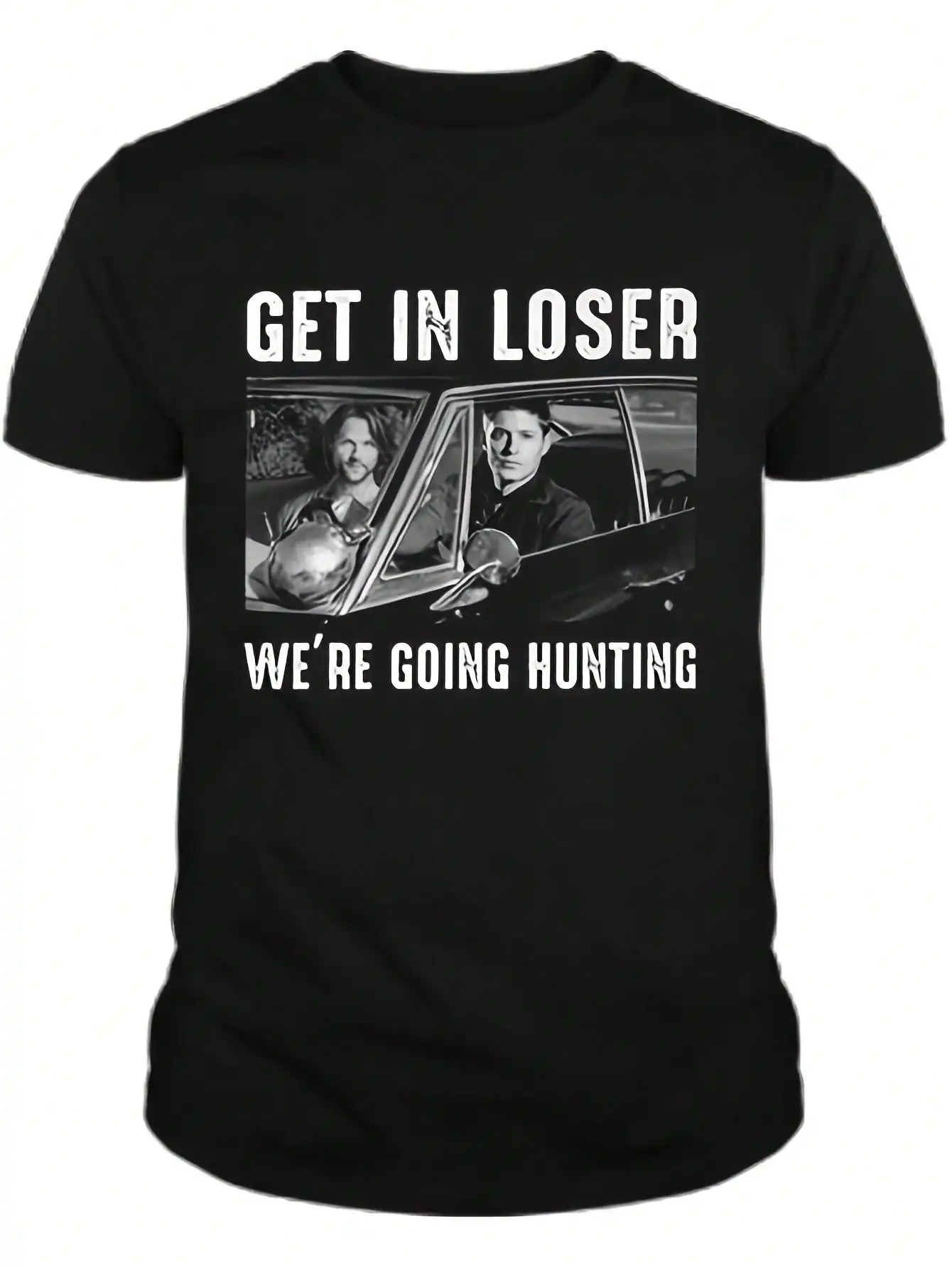 

T-Shirt Black Cotton Men's TV Show Graphic T-Shirt Get In Loser We're Going Hunting Design Loose Fit Machine Washable