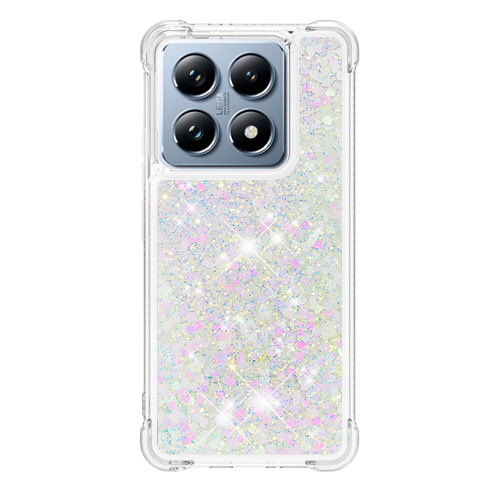 

Liquid Glitter Quicksand Phone Case for Xiaomi 14T Pro 4 Corners Shockproof Anti-Yellow Clear TPU Cover with Sparkle Sand