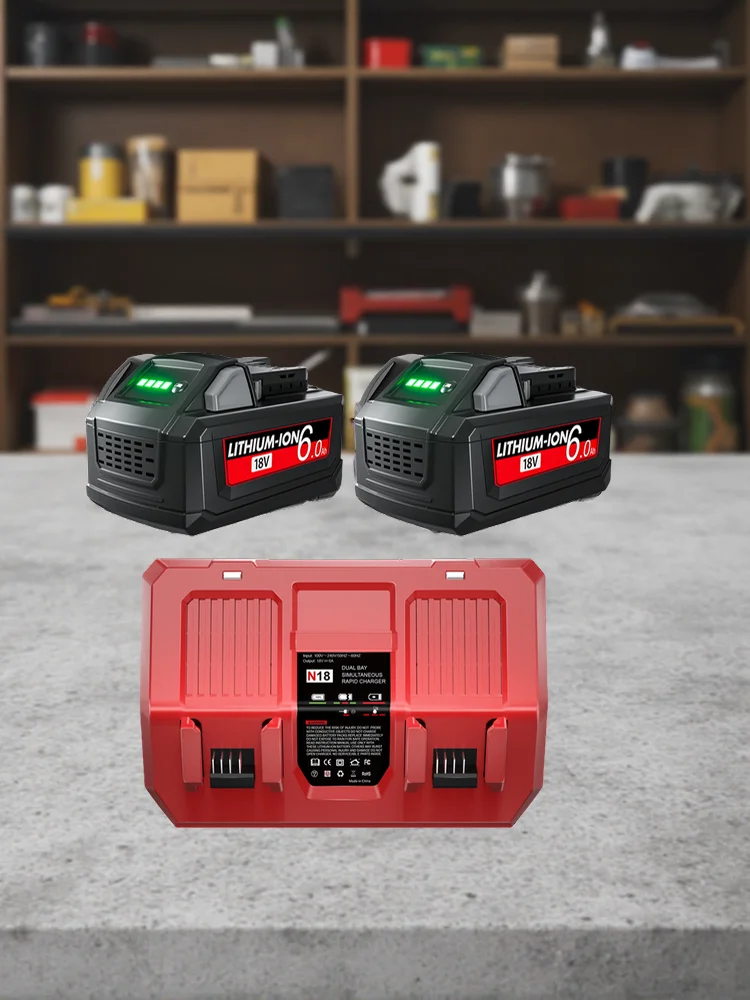 Akumulator zamienny Milwaukee M18 6000mAh 18V Li-ion M18B5-XC do narzędzi Milwaukee 18V, akumulator 6.0Ah z ładowarką 6A — 2