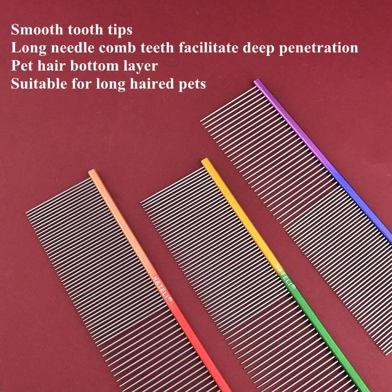 Pet Rainbow Comb Cat Stainless Steel Needle Comb Aviation Aluminum Comb Handle Comb Grooming Supplies Pet Dog Hair Remover Comb