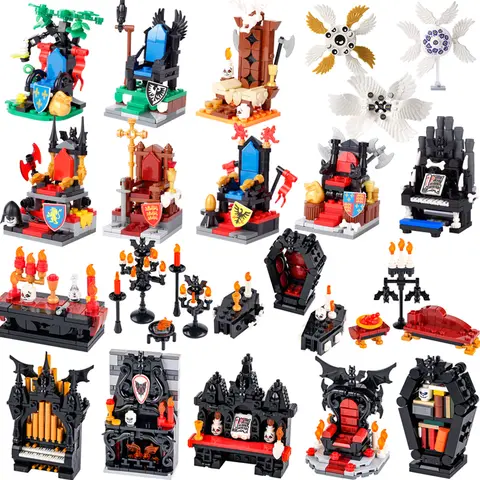 Medieval MOC Building Blocks Vampire Furniture Series Fireplace Sofa Black Eagle Kings Throne Angle Feather Wings Assemble Toys