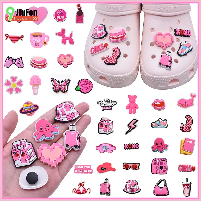 PVC Shoe Charms Cartoon Pink Shoe Accessories Ornament Funny Flower DIY Buckles Pins for Clog Sandals X-mas Gifts  Buckle