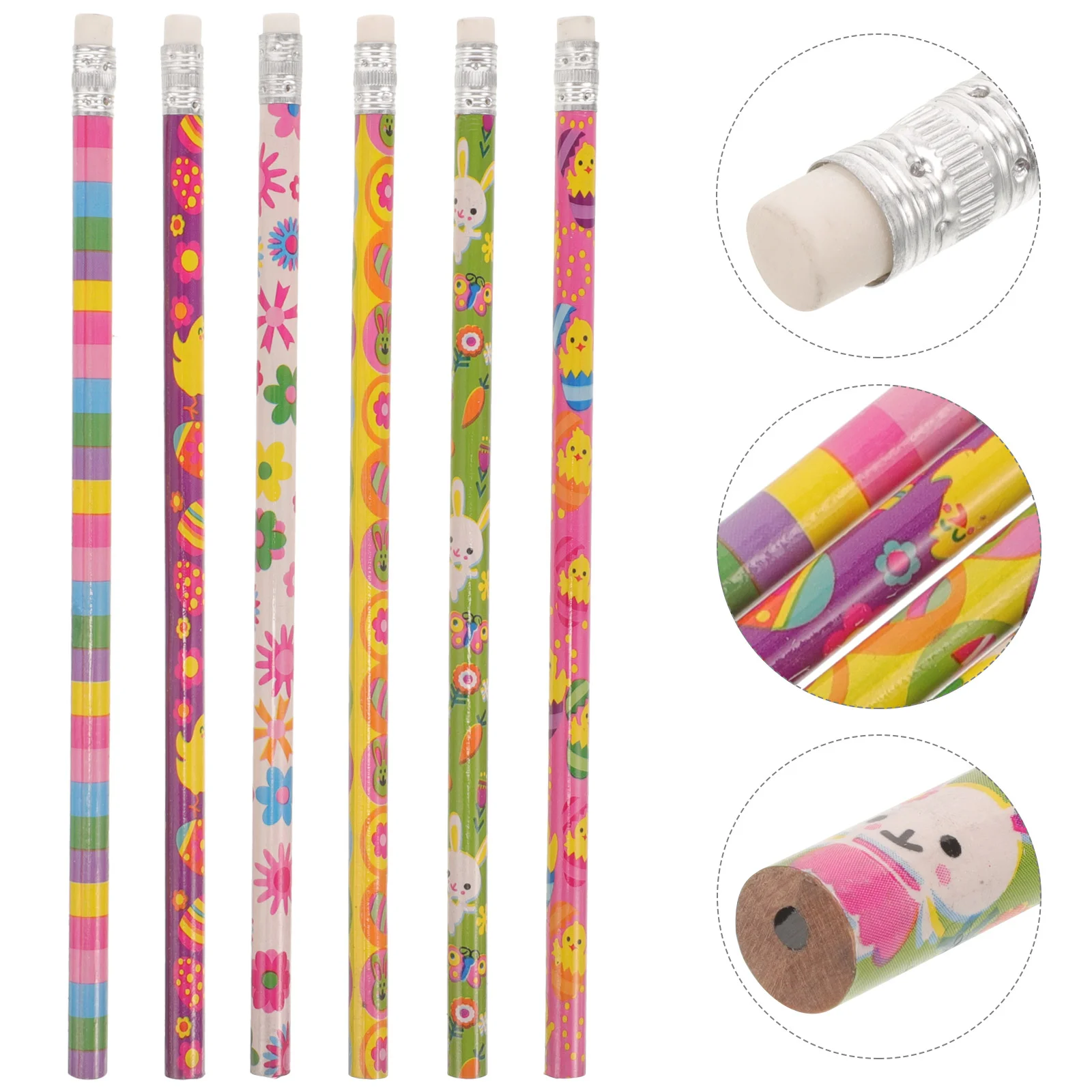 

24 Pcs Easter Pencil Writing Pencils Bulk Cartoon with Erasers Portable Wooden School Students Rubbers The End