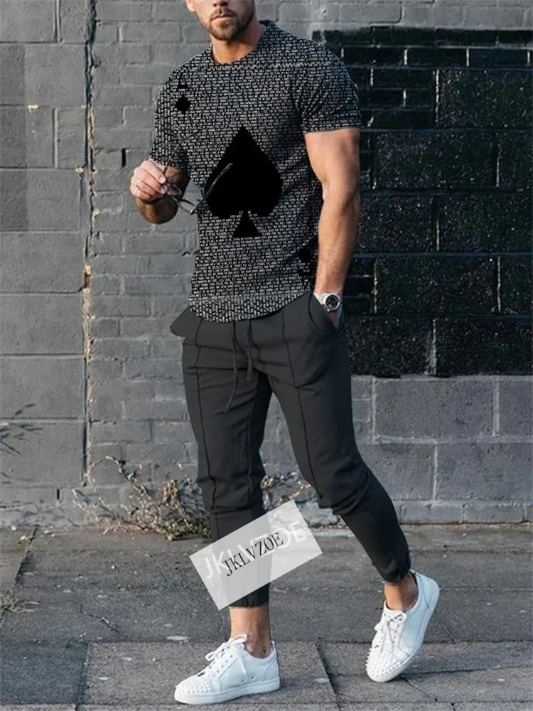 2023 Men tshirt Sets Tracksuit 3D printed 2 Piece Outfits of Sportswear Short Sleeve Streetwear I'M Okay T-shirt Long Pants Set