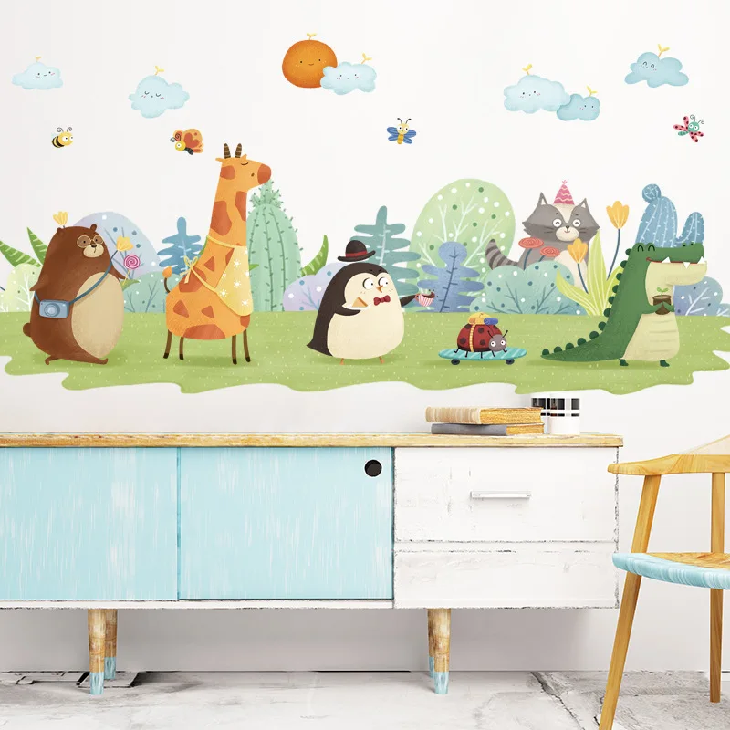 

Cartoon Animal Big Forest Wall Stickers Self-Adhesive Baby Children's Room Home Decor Wall Stickers Kindergarten Wallpaper