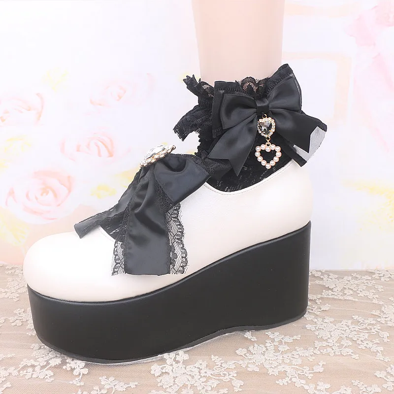 Handmade Japanese Mines Mass-produced Sweet Cute Lo Bow Love Rhinestone Pendant Lace Socks Sweetheart Girl Lolita Socks Women