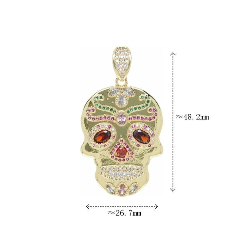 10Pcs Party Gift Animal Skull Pendant Gold Plated Copper Metal Rainbow Cubic Zirconia Jewelry Accessories DIY Necklace Making