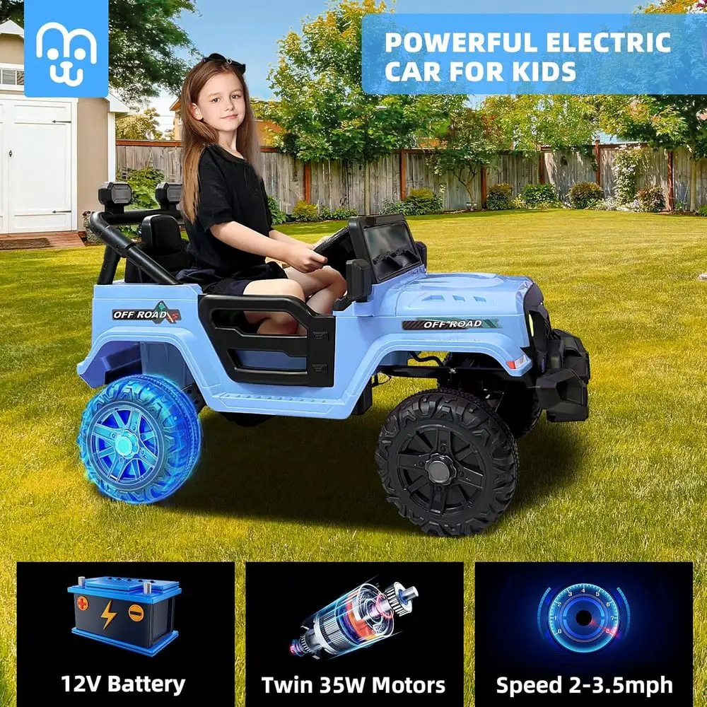 12V Kids Electric Ride on Truck Car Remote Control, Twin 35W Motors 3.5MPH Max Speed, Bluetooth Music Player, 4 Wheels Suspensio