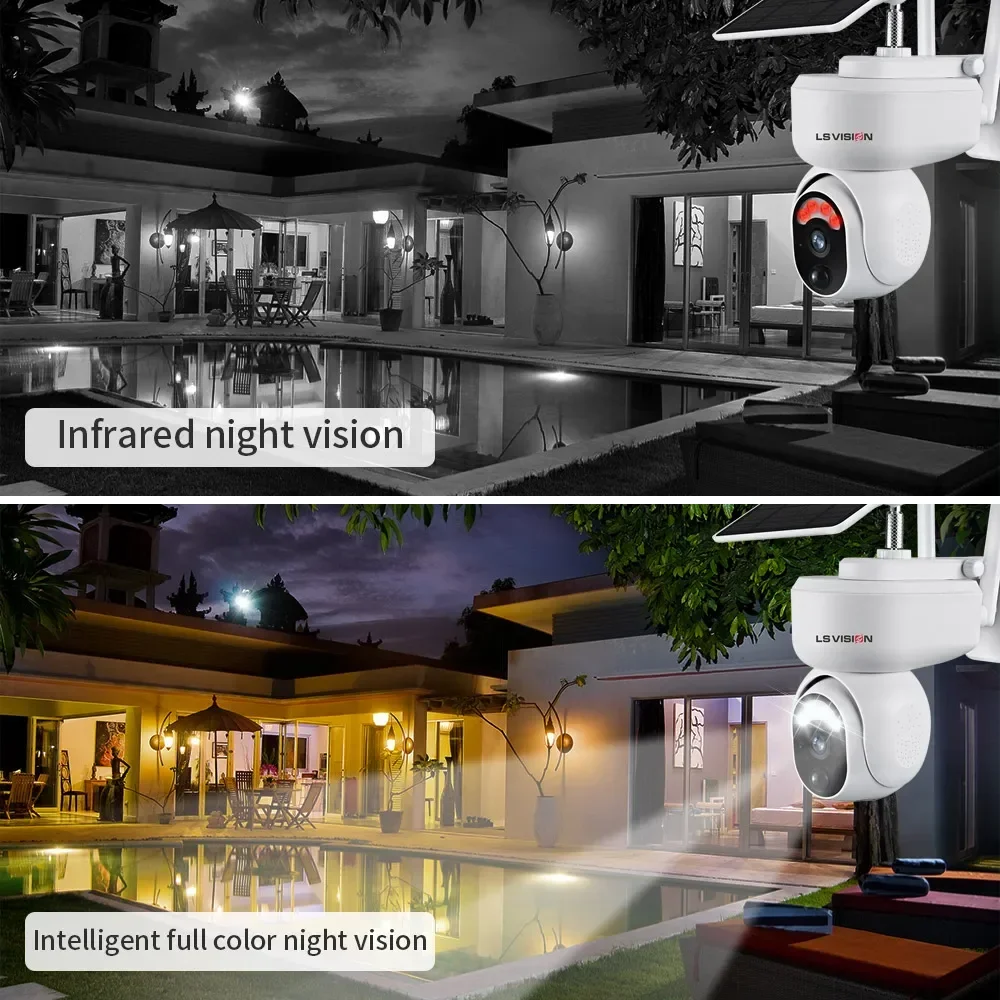 LS VISION 4MP 2K Mehrzweck Outdoor 4G Solar Kamera WIFI Drahtlose PTZ Bewegungserkennung Zwei-wege Audio Sicherheit kamera Indoor