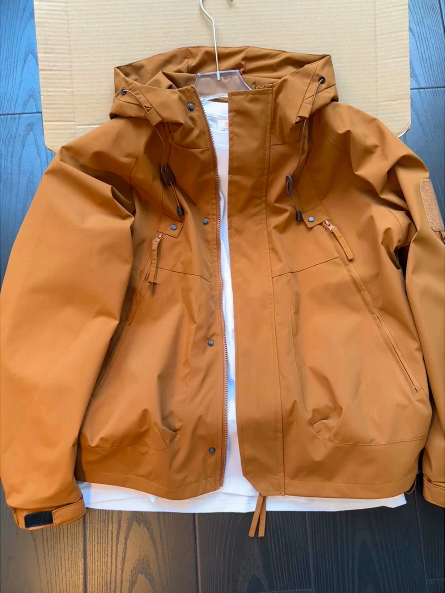 Men's Soft  Waterproof Jacket Autumn Outdoor Hiking Climbing Hooded Workwear Coat American Couple Style Durable Zipper