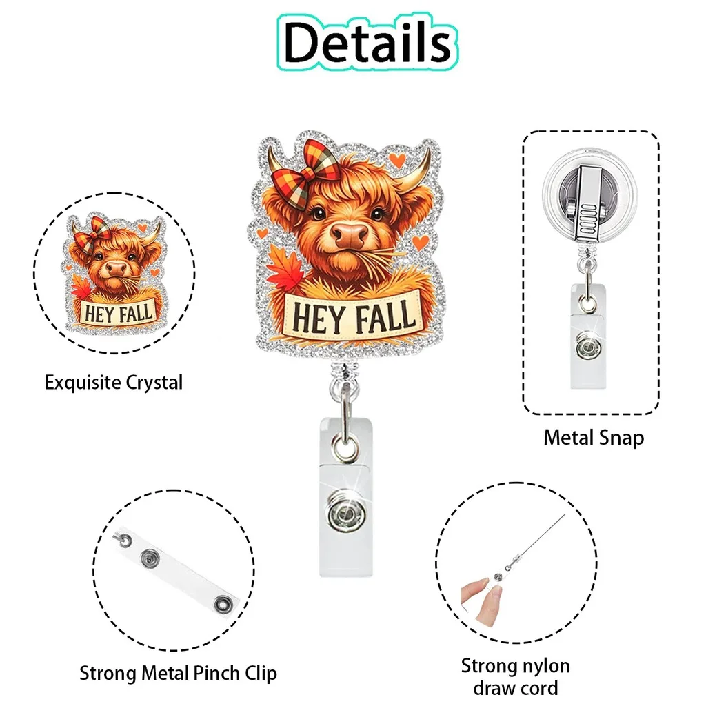 Fall Thanksgiving Pumpkin Maple Pattern Badge Reel Retractable Alligator Clip Id Card Holder For Nurses And Office Staff