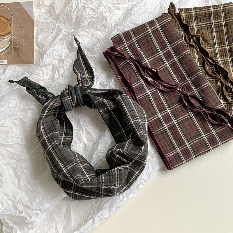 

Triangle Scarf Waist Korean Version Versatile Japanese Literary Plaid Decorative Multi-functional Headscarf Headband Headgear