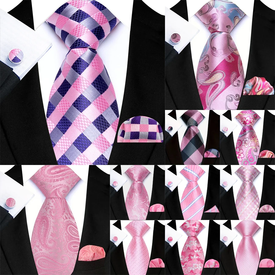 3Pcs Rosa Farbe männer Krawatte Einstecktuch Manschettenknöpfe Set Jacquard Floral Plaid Solide 8CM Krawatte für männer Hochzeit Business Party