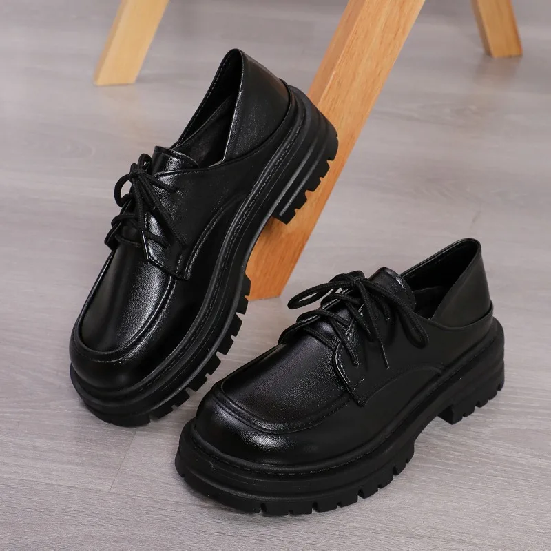 

2024 Spring and Autumn New Solid Color High Quality Round Toe Lace-up Wear-Resistant Anti-slip Women's Shoes