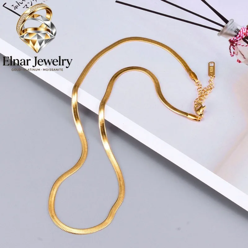 Elnar Jewelry - Collar corto de cadena de hueso de serpiente para mujer, de oro puro de 24 quilates 9999, de lujo
