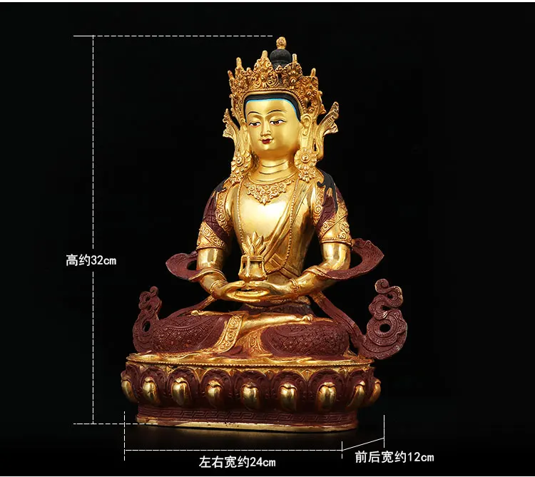 HOT SALE-32CM LARGE HOME family efficacious Talisman Buddhism Thailand Nepal handmade Gilding Gold-plated Amitayus Buddha statue