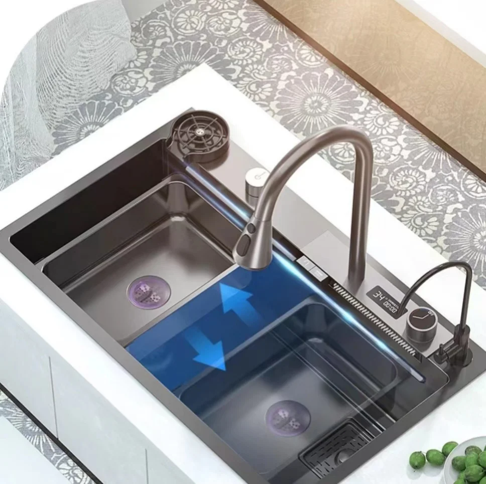 Electronic display water temperature sink, Feiyu Waterfall faucet, stainless steel material