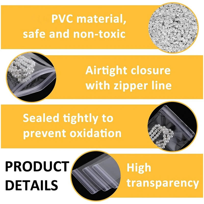 80 Pcs Jewelry Bags PVC Plastic Packing Storage Pouch Self Seal Jewelry Pouch Zipper Bag Anti Oxidizing Lock Pouches