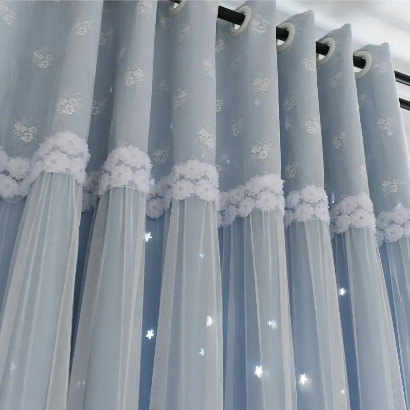 

Princess Curtains for Living Room Bedroom Simple Fabric Yarn One Double Korean Lace Children's Room Floating Window