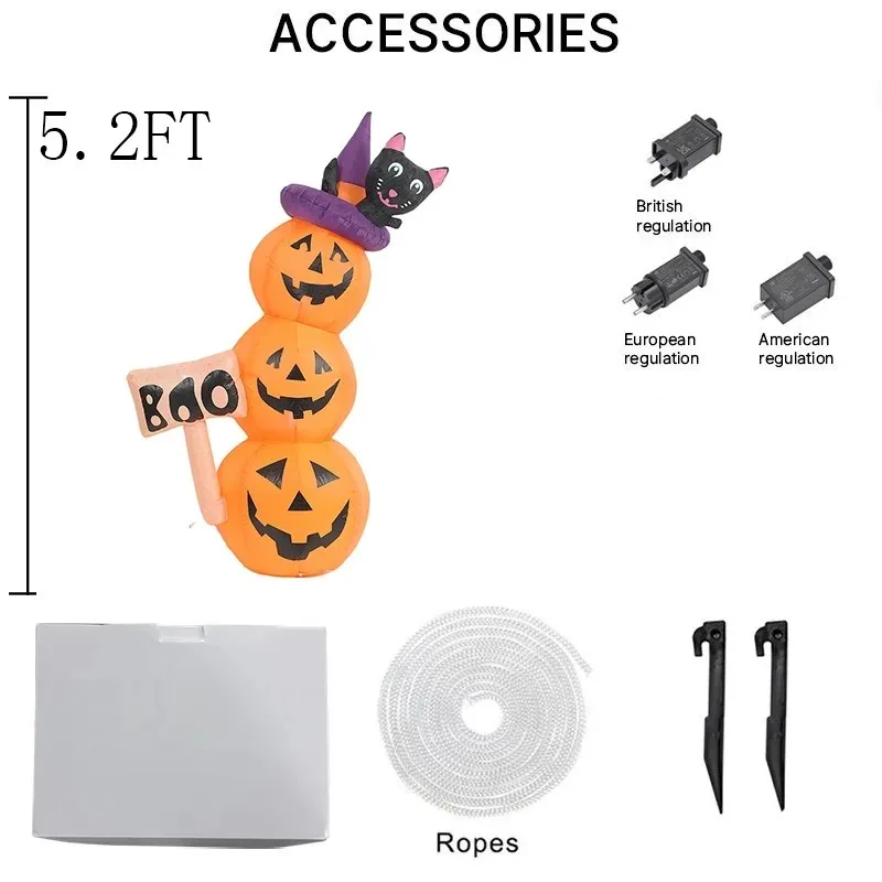 5.2FT Halloween Inflatable Toys Pumpkin Tower with Cat Inflatable Model Party Outdoor Garden Indoor Decorations with LED Lights