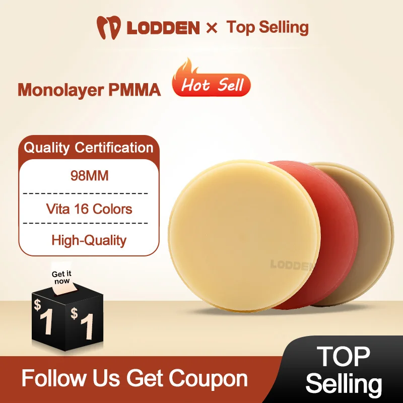 Lodden 98MM PMMA Monolayer For Dental Lab Material Preshade VITA 16 Color Dentist Materials Monochrome Resin Disc CAM/CAD