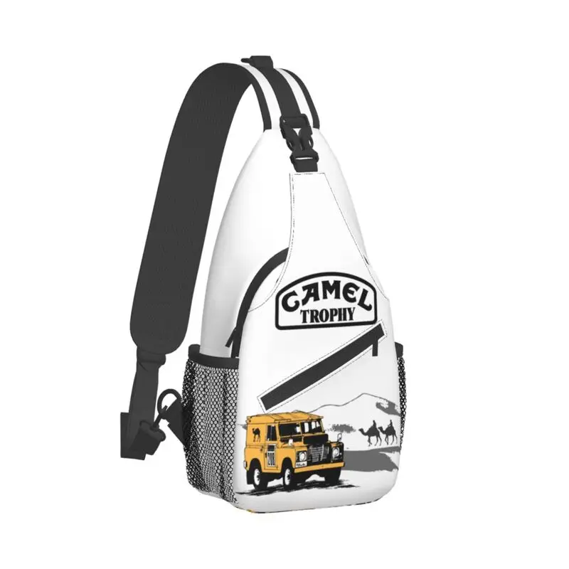 Mochila cruzada de pecho personalizada para hombre, bolso de hombro fresco, mochila de Camping para ciclismo, mochila de día, trofeo del desierto, coche amarillo