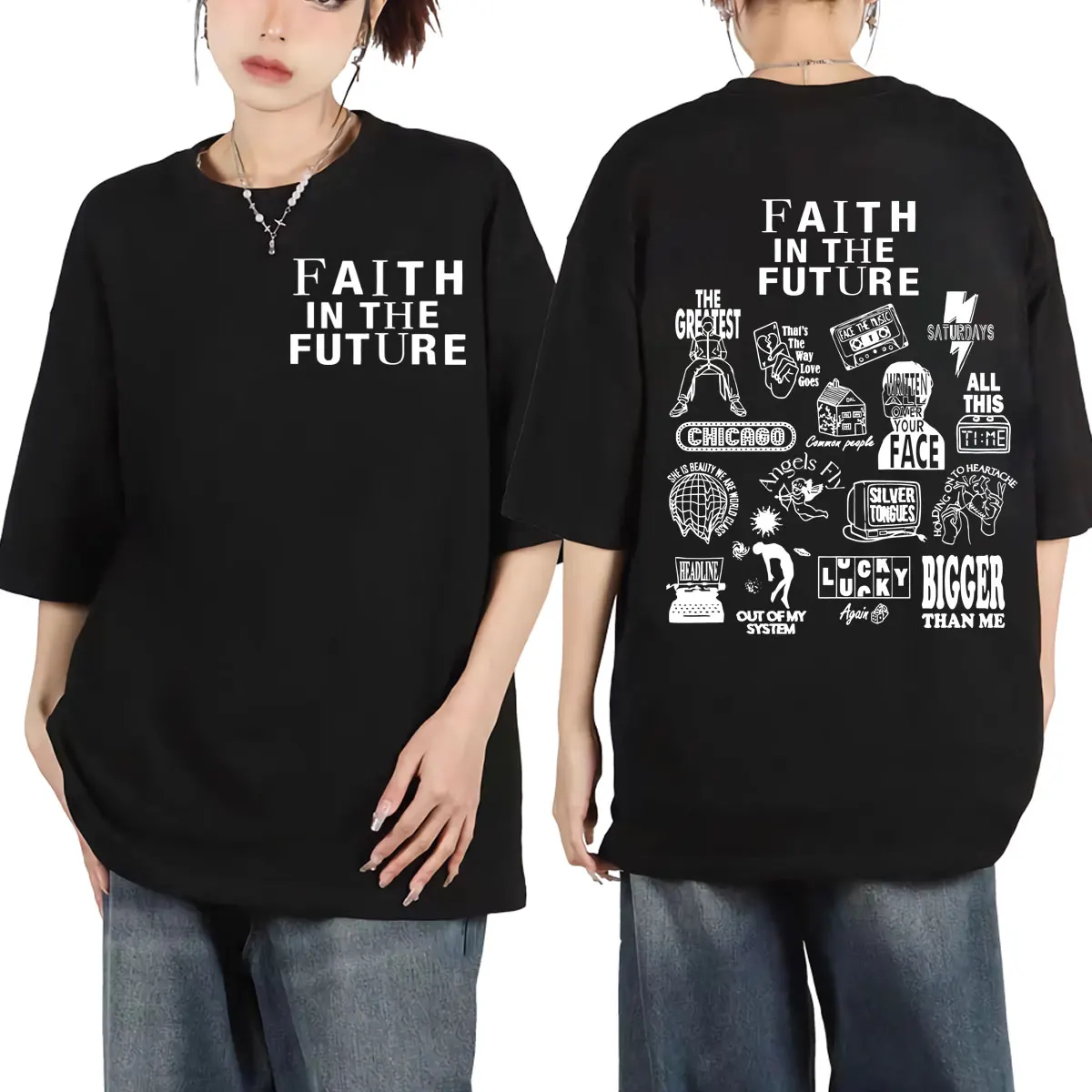 

Faith in The Future Concert Print T-shirt Men Women Fashion Trend Hip Hop T-shirts Summer 100% Cotton Casual T Shirts Streetwear