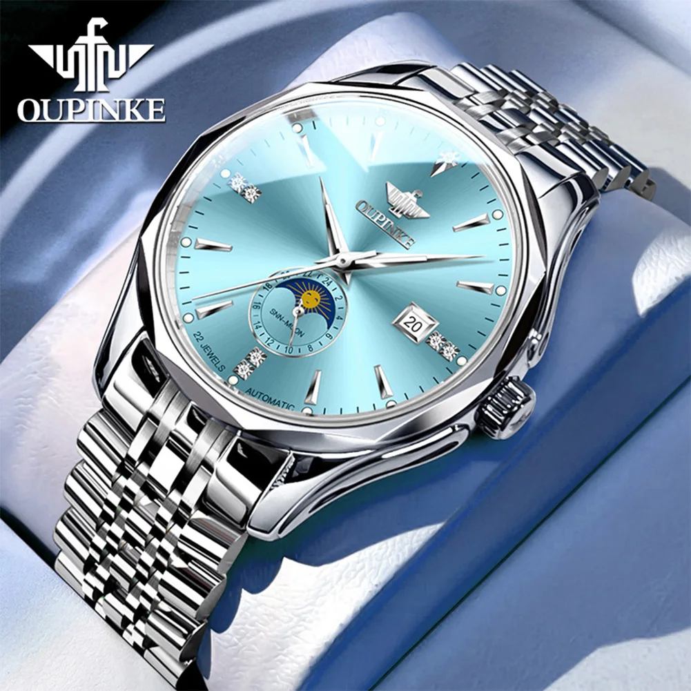 

OUPINKE Men's Automatic Watch Business Luxury Hand Clock Synthetic Sapphire Mirror Waterproof Mechanical Wristwatch