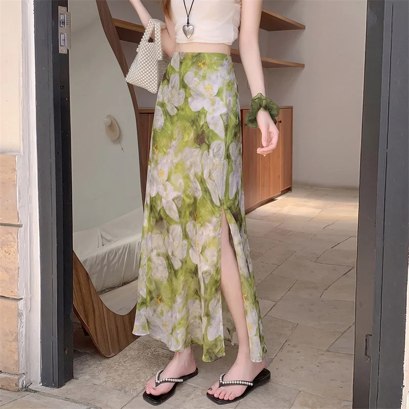 YZJNH2026 Summer Tie Dyeing Fishtail Skirt Women's Thin Long Skirt High Waist and Split Skirt, Hanging A-line Hip Wrapping Skirt