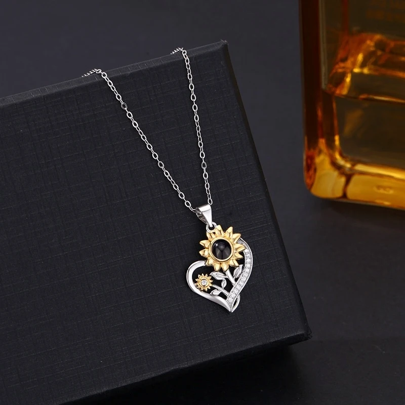 Custom Color Photo Projection Necklace Heart Sunflower Pendant Exquisite Valentine'S Day Mother'S Day Anniversary Romantic Gift - view 2