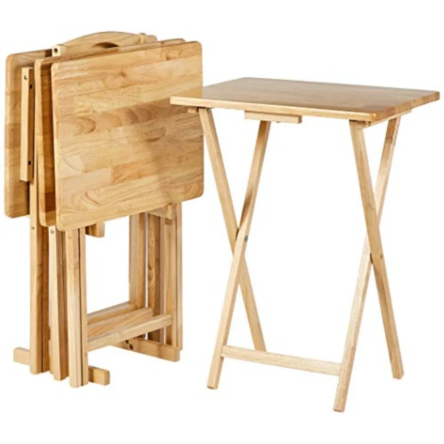 

Classic Foldable TV Dinner Tray Table with Storage Rack 14.6 L x 19 W x 26 H inch Natutral 4-Pack