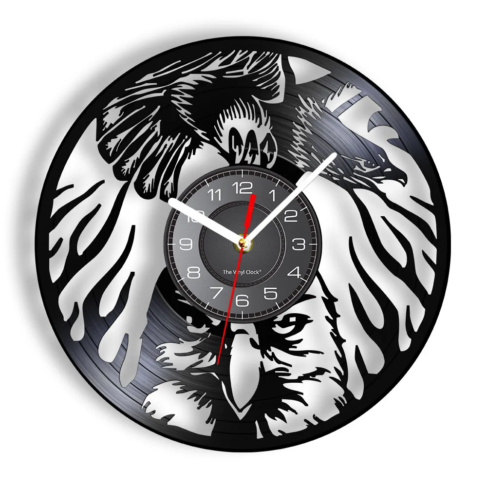 Орел Птица Виниловая Пластина Настенные Часы Парящие лысые Животное Винтаж Орнамент Виниловый Диск Ремесла Часы Ретро Бесшумные Кварцевые Настенные Часы