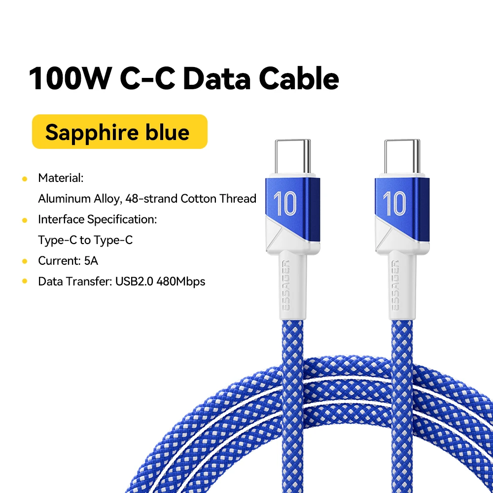ESSAGER 100W 7A USB C naar USB C-kabel Snellaaddraad voor iPhone 17/16/15/14 pro Max MacBook iPad Laptop - Voetbalteamkleuren
